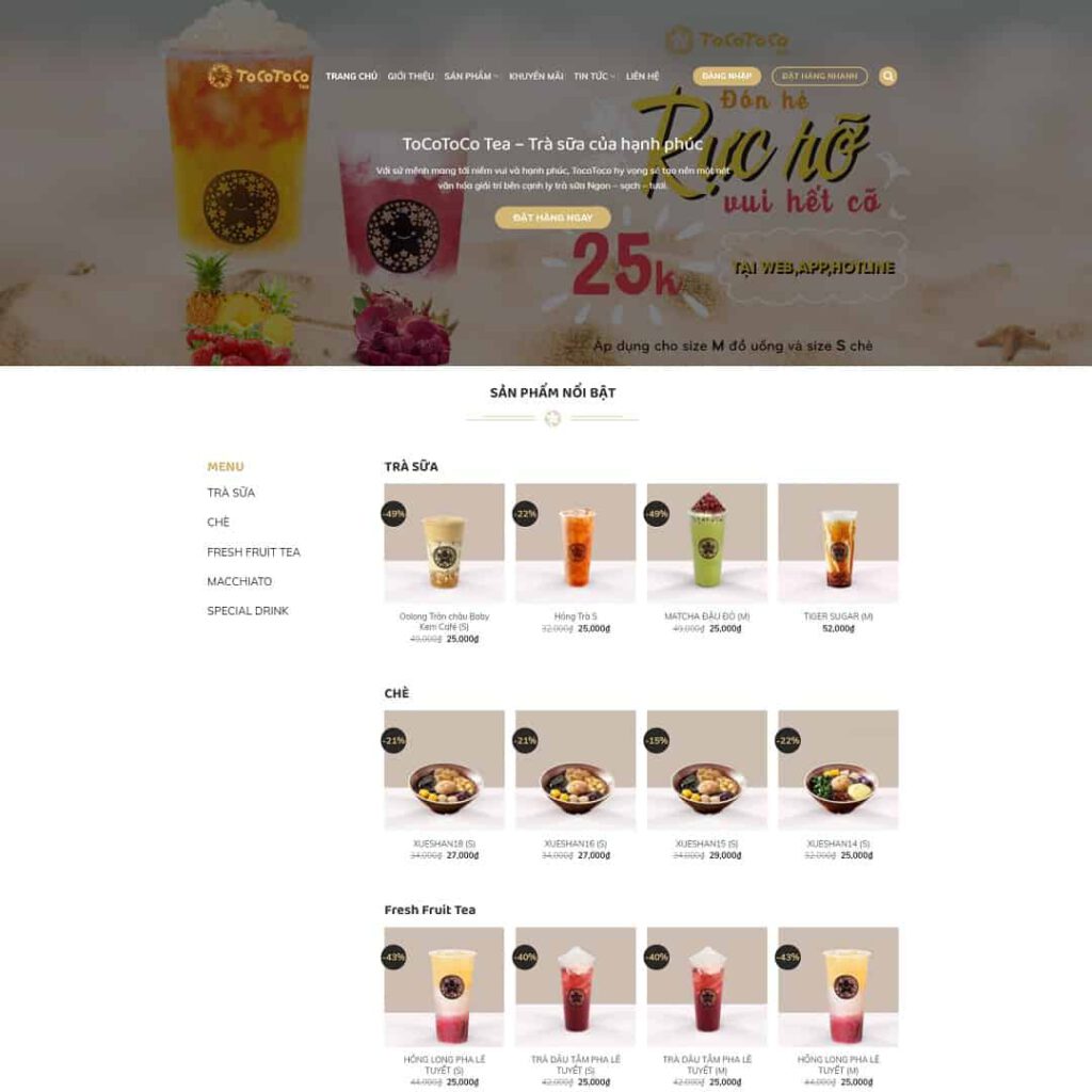 Theme WordPress cửa hàng trà sữa tocotoco